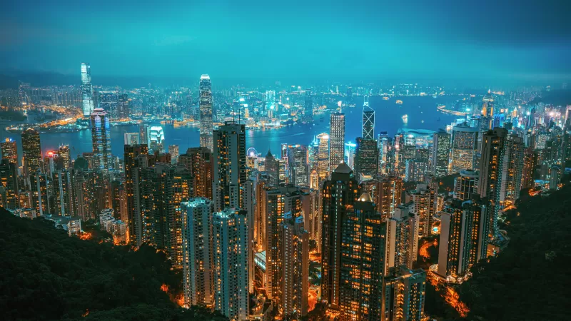 Hong Kong, Victoria Peak, Cityscape, Night, Skyline, City lights, Metropolitan, 5K