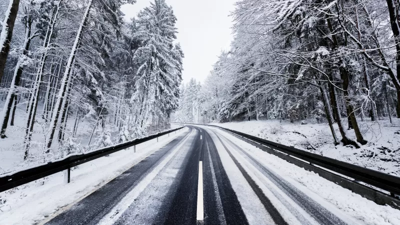 Winter, Road, Forest, Snow covered, Trees