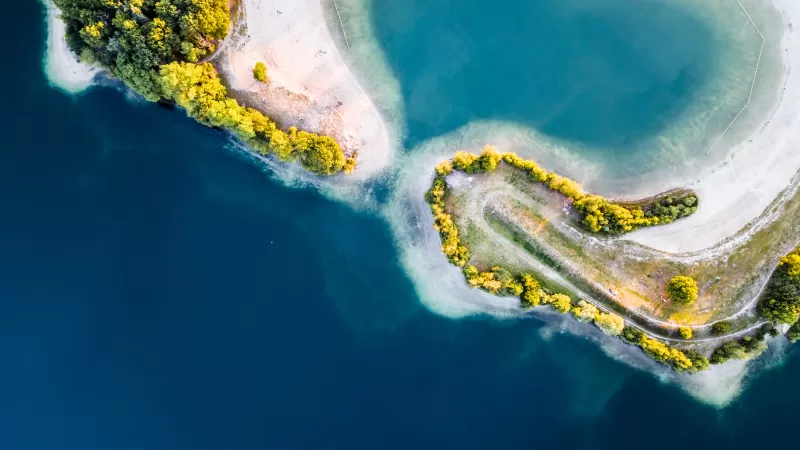 Heart Shaped Lake Aerial view, Galder, Netherlands, Tropical, Birds eye, Blue Water