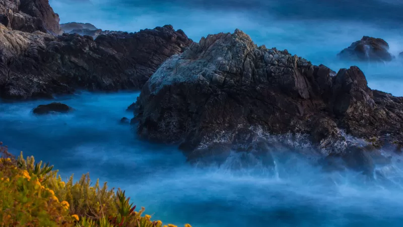Big Sur coast wallpaper, Misty waves, Long exposure
