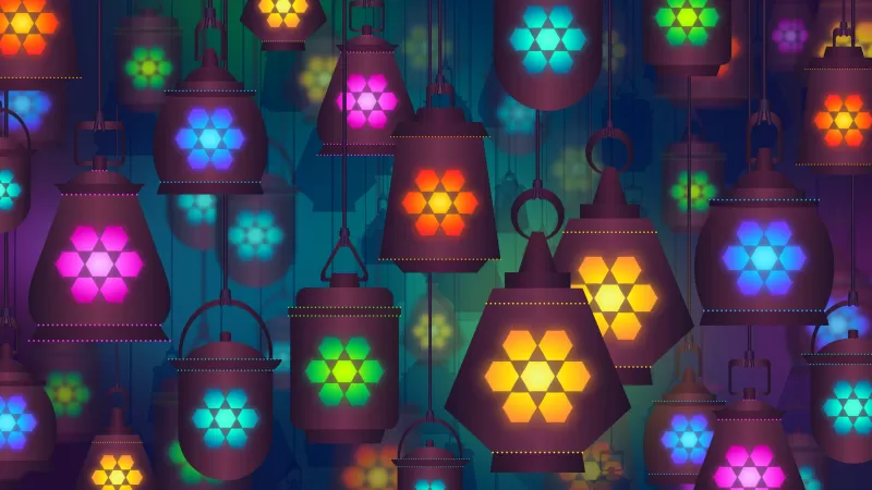 Lanterns, Lamps, Girly backgrounds, Colorful background, Digital Art, Illustration