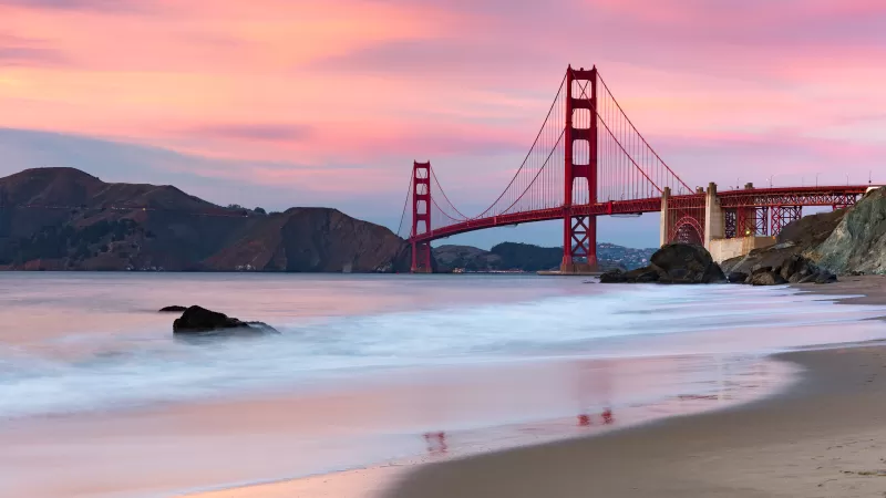 Golden Gate Bridge, Evening, Coastline, San Francisco, Beach, California