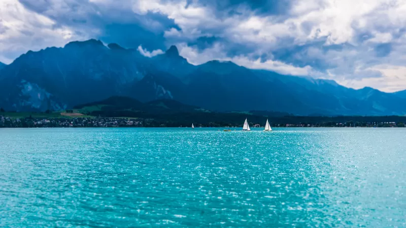 Lake Thun, Sailing boats, Swiss Alps, 4K wallpaper