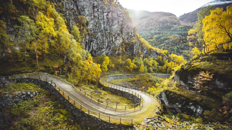 Filefjell Kongevegen, Norway, Trails, Dirt road, Greenery, Mountains, Landscape