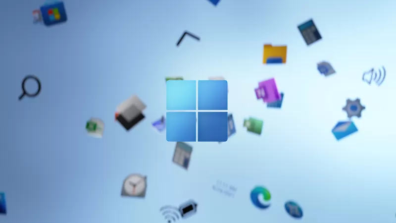 Windows 11, Stock, Official, Blue background, Apps, 2021