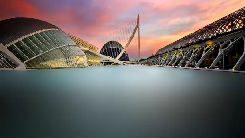 City of Arts and Sciences, Valencia, Spain, Long exposure, Modern architecture, Sunset, Famous Place, 5K
