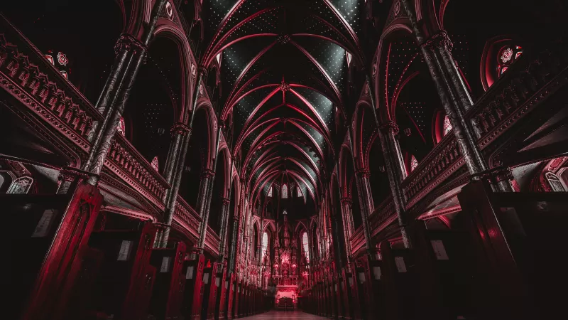 Notre-Dame Cathedral Basilica, Ottawa, Canada, Historical landmark, Religion, Archway, Red, Ancient architecture, 5K