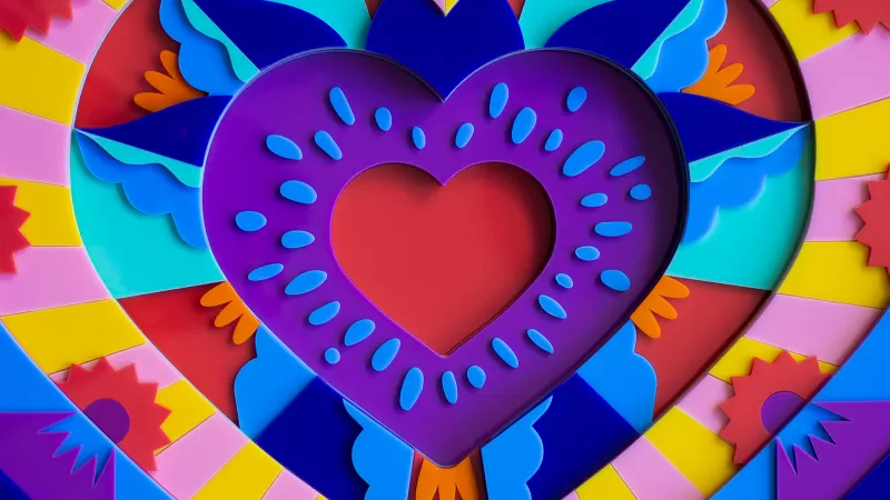 Love heart, Colorful, 3D, Acrylic, Multicolor, Instagram