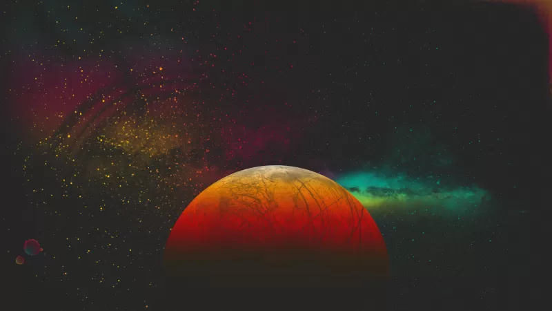 Red planet, Digital Art, Milky Way, Stars, Colorful, 5K