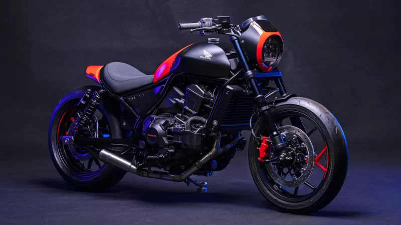 Honda CMX1100 Rebel wallpaper, Custom bobber, Dark background, Blue light