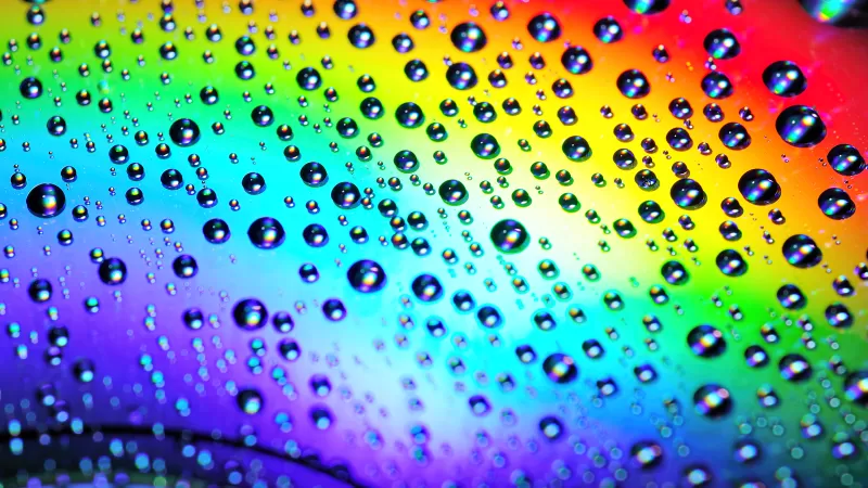 Water droplets, Rainbow, Macro, Colorful, Drops