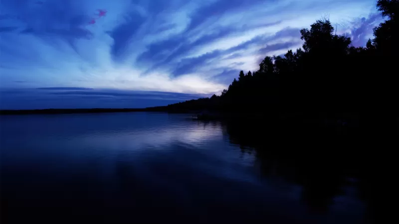 Sugar Lake, Evening sky, Night, Dusk, Seascape, Minnesota, USA, Sunset, Blue Sky