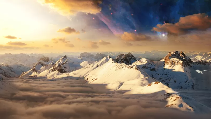 Swiss Alps, Alps mountains, Switzerland, Clouds, Surreal, Scenic, Aesthetic, Astronomy