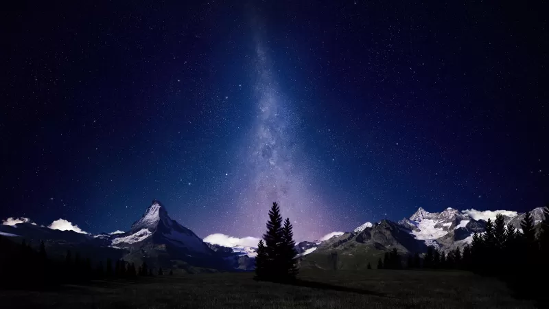 Milky Way, Swiss Alps night, Starry sky, 4K wallpaper