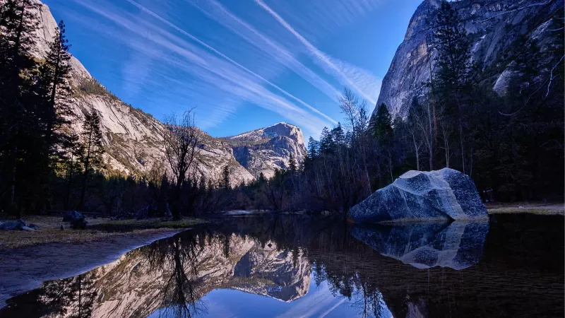 Yosemite Valley, Mirror Lake, Yosemite National Park, Reflection, Daylight, Blue Sky, California