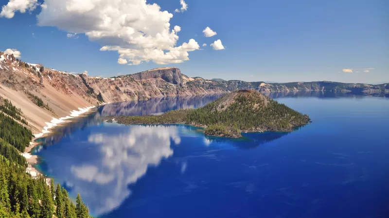 Crater Lake, Oregon, Blue Water, Blue Sky, Reflections, Body of Water, Sunny day