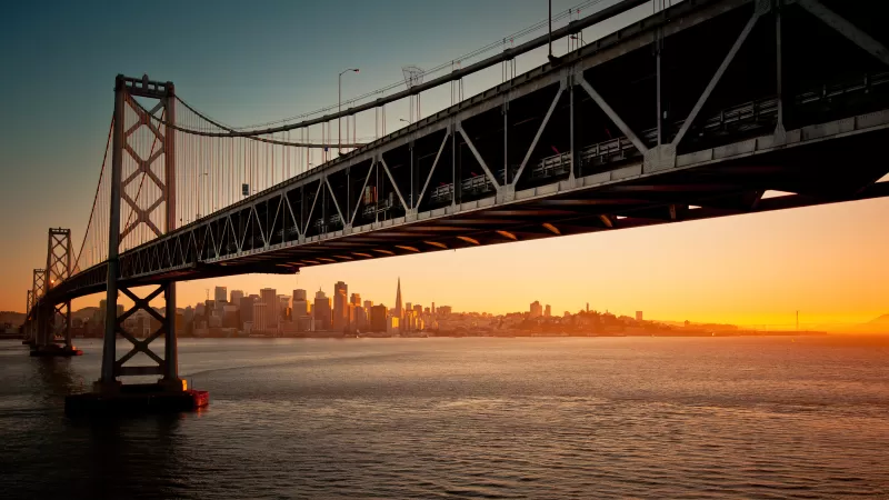 San Francisco-Oakland Bay Bridge, Downtown, San Francisco, Sunset, Seascape