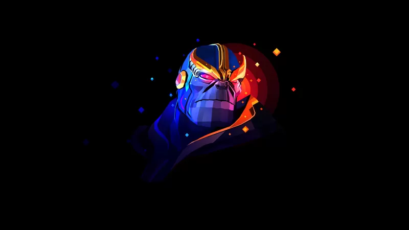 Thanos, Marvel Comics, AMOLED, Black background, Artwork, Low poly