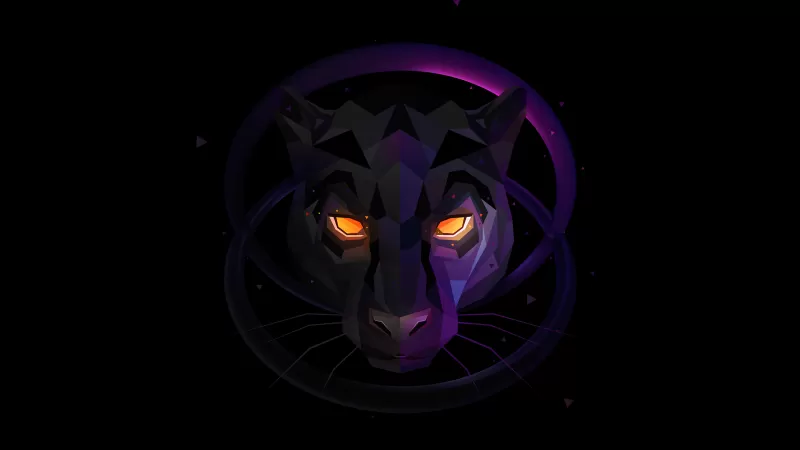 Panther, Scary, Glowing eyes, Low poly, Dark background