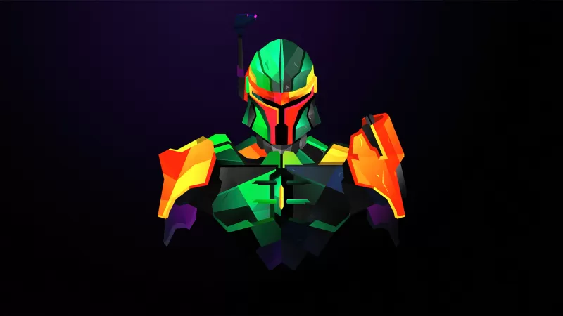 Boba Fett, Star Wars, Dark background, Low poly