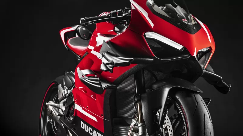 Ducati Superleggera V4, Winglets close-up, Red, Dark background, 2021, 4K wallpaper