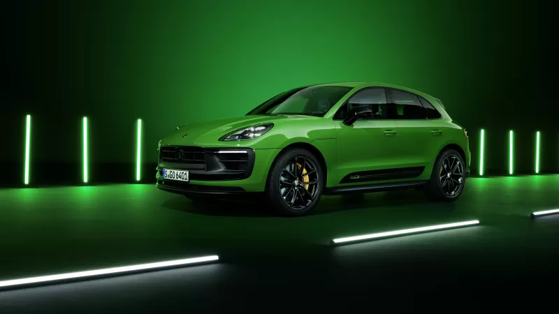 Porsche Macan GTS, Sport Package, 2021, Dark background, Neon, Green, 5K