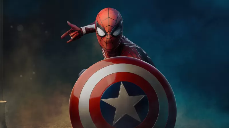 Spider-Man, Captain America's shield, Marvel Superheroes