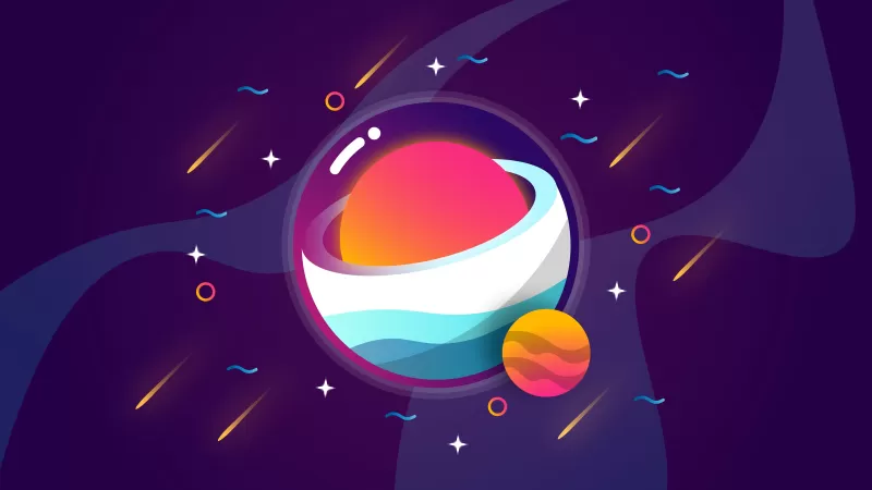 Flat planets illustration, Purple space, Minimal, 4K wallpaper