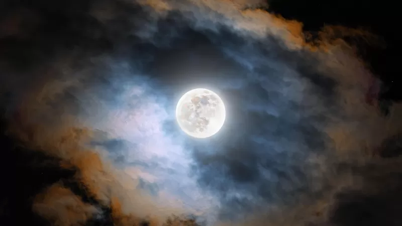 Cold Moon, Night, Clouds, Dark, Glowing, 5K, 8K, 12K