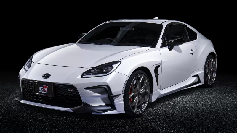 Toyota GR86 GR Parts wallpaper, White sports coupe, Black background, 2021