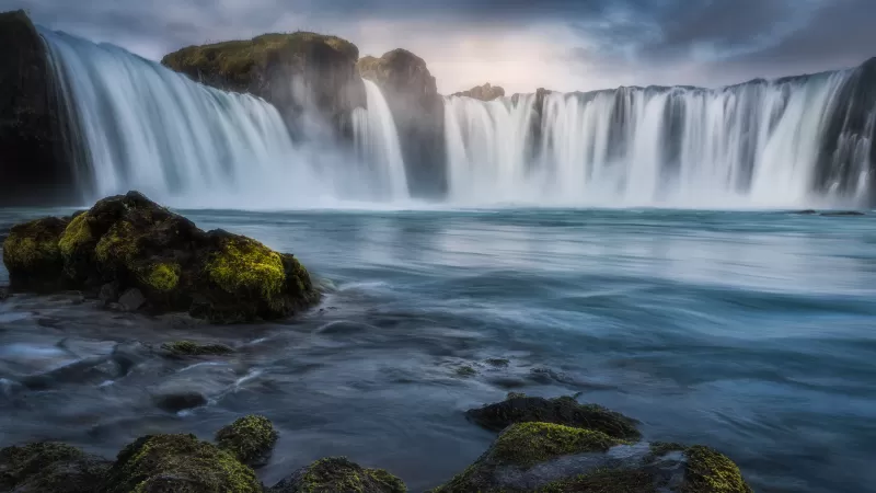 Godafoss waterfall, Iceland, Sunrise, Morning, Long exposure, 5K, 8K