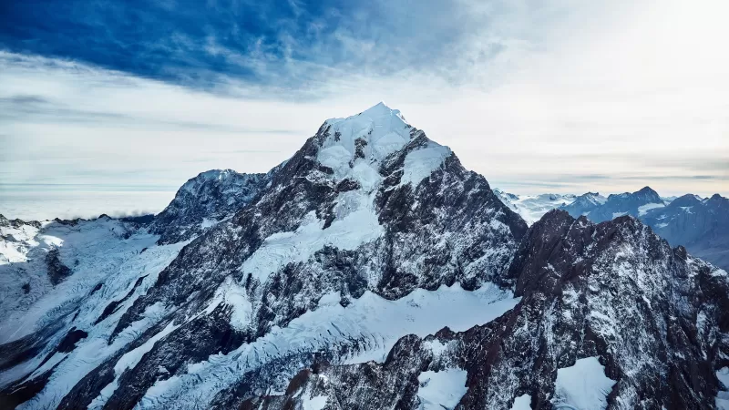 Mount Cook, Peak, Snow covered, Mountains, New Zealand, 5K