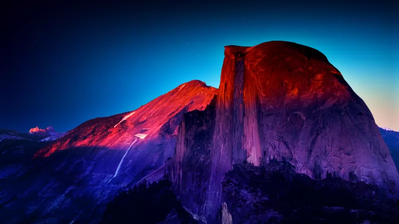Half Dome wallpaper, Yosemite, Red and blue glow