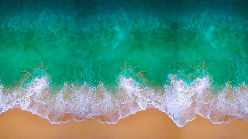 Beach, Aerial view, Waves, Ocean, MacBook Pro, iOS 11, Mac OS, Waterscape, Shore, Digital Art, Apple iMac, 5K
