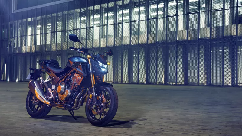 Honda CB500F, Naked bike, Blue hour, Modern architecture, 2022, 4K wallpaper