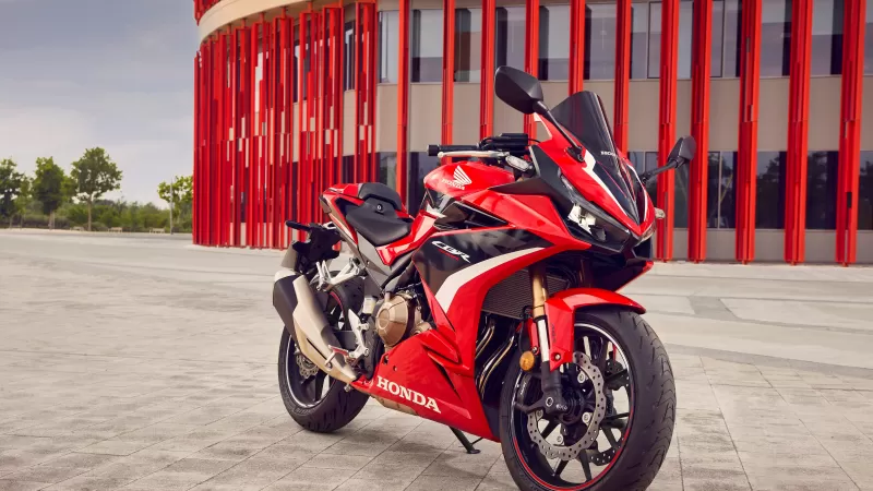 Honda CBR500R wallpaper, Red sports bike, Red columns, 2022