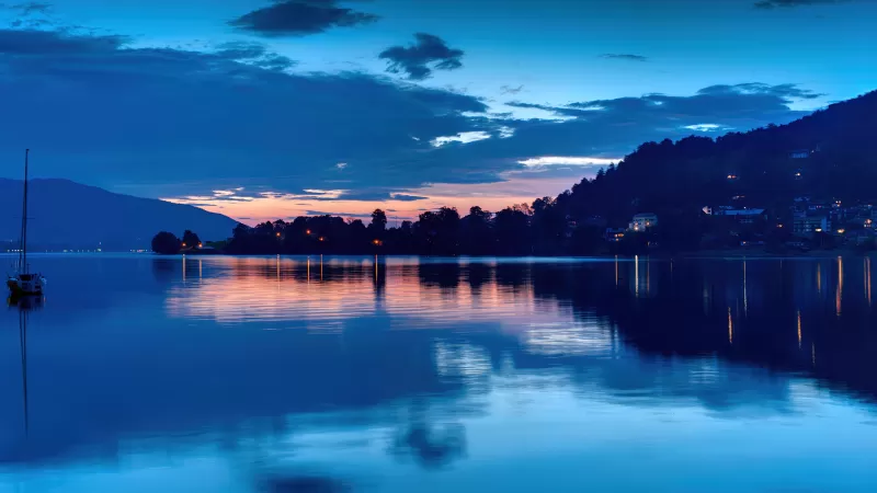 Tegernsee Lake, Bavarian Alps, Germany, Sunset, Silhouette, Reflections, Blue, Body of Water, Clam, Aesthetic