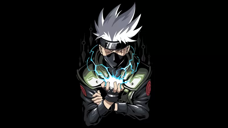 Kakashi Hatake, Naruto, AMOLED, Black background, Artwork, 5K