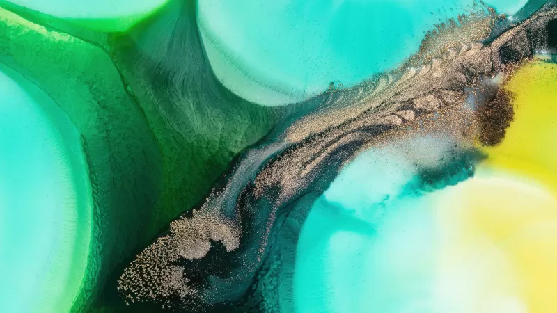 Mi Pad 5 Pro, Colorful background, Liquid art, Macro, Stock, Green