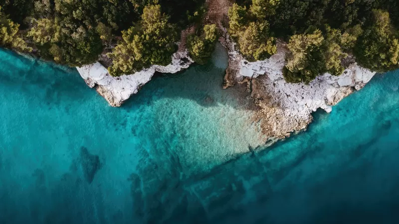 Island, Mi Pad 5 Pro, Aerial view, Drone photo, Seashore, Forest, Trees, Stock
