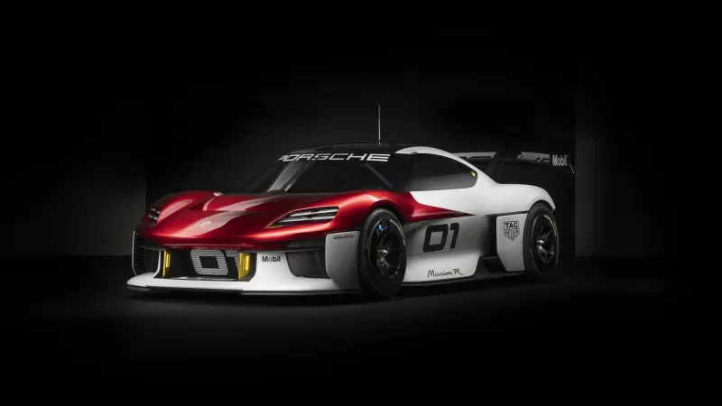 Porsche Mission R, Electric Sports cars, Black background, 2021, 5K, 8K
