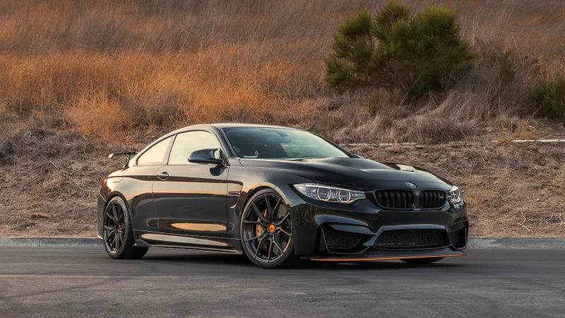 BMW M4 GTS, F82, Black coupe, Golden hour wallpaper