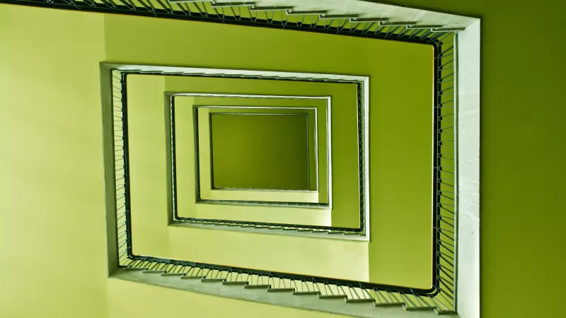 Square staircase, Looking up, Lime green, 4K wallpaper