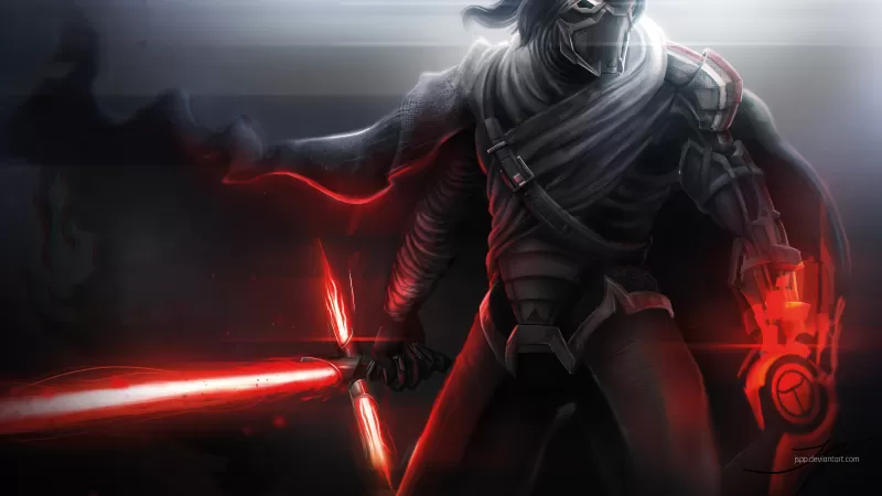 Kylo Ren, Star Wars, Lightsaber, Fictional character, Armor, Red, Sci-Fi, Digital composition, 5K