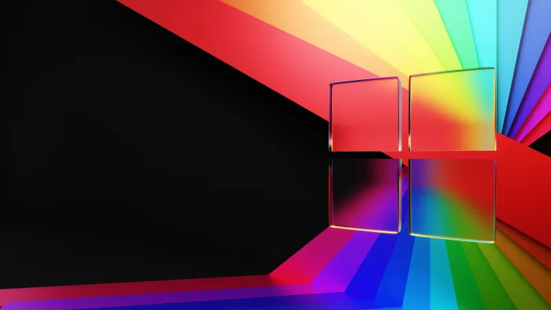 Windows 11, Glass, Colorful, Ribbons, Abstract, Windows logo, Frosty, Dark Mode, Black background