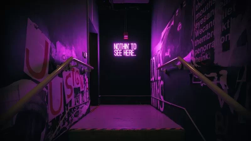 Nothing to See Here, Neon sign, Stairway, Purple light, 5K