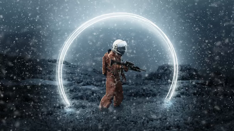 Astronaut, Space suit, Snow, Orange, Illustration, Photo Manipulation, Creative