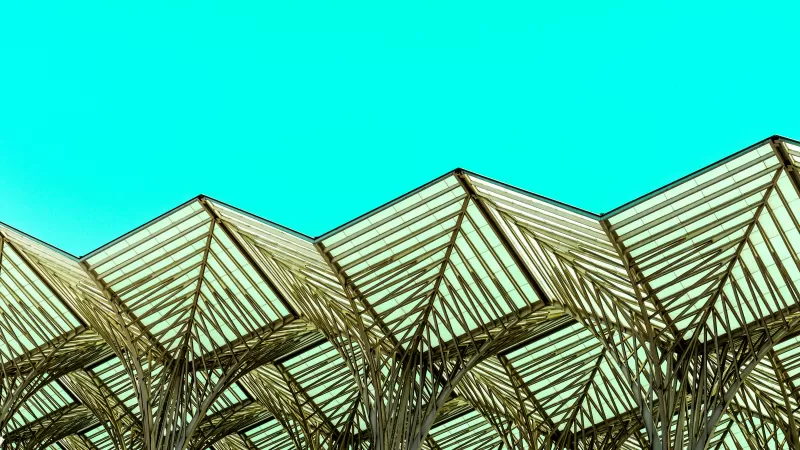 Metal design, Modern architecture, Blue Sky, Pattern, Geometric, Shapes, 5K