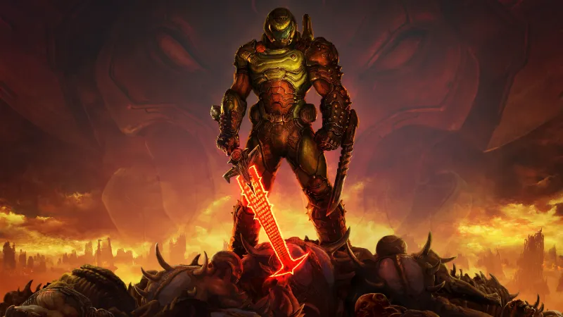 Doom Eternal, Doomguy, Doom Slayer, PC Games, PlayStation 4, Google Stadia, Xbox One, Nintendo Switch, 2020 Games, 5K