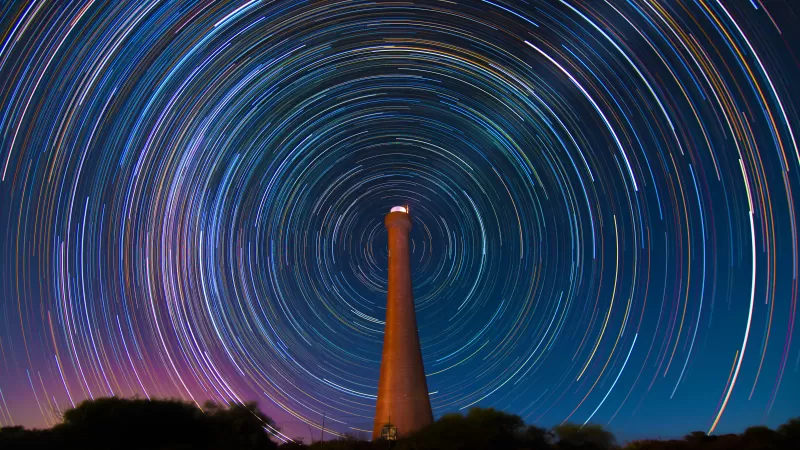 Guilderton Lighthouse, Australia, Star Trails, Night time, Circular, Astronomy, Long exposure, Outer space, 5K